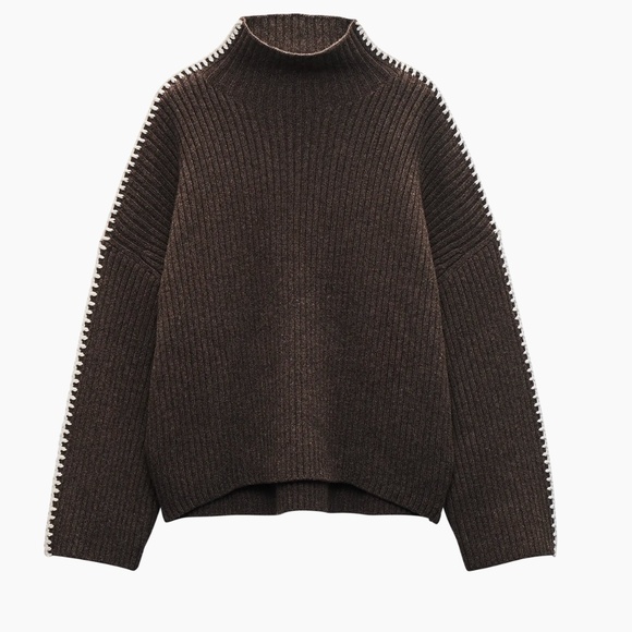 rag & bone Ingrid Wool Leather-Trim Turtleneck Sweater - Picture 1 of 10